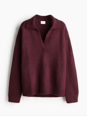 H&M Women's V-Neck Sweater in Deep Burgundy - XS